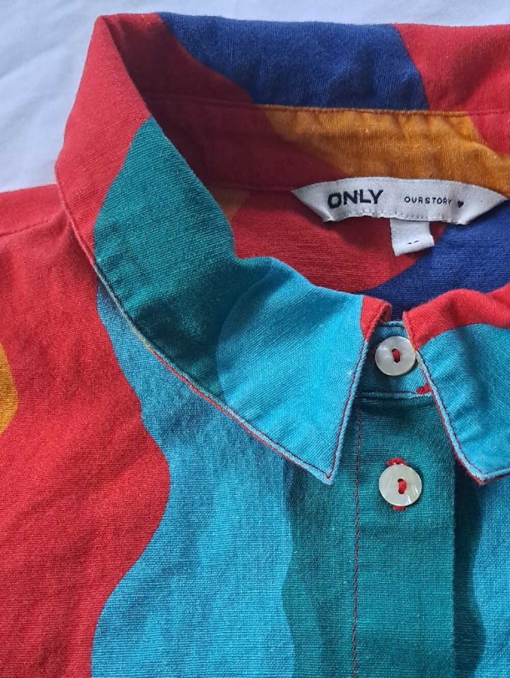 ONLY Multicolor Bold Floral Wave Print Button-Up Top Size L Funky Pop Art Boho - Picture 6 of 16